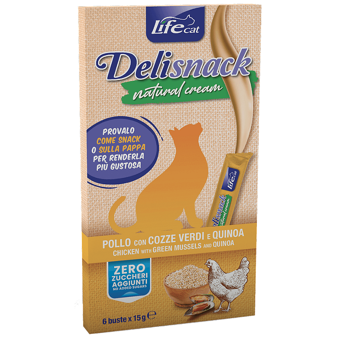 Life Cat Deli Snack Natural Cream Chicken With Green Mussels And Quinoa 6x15g