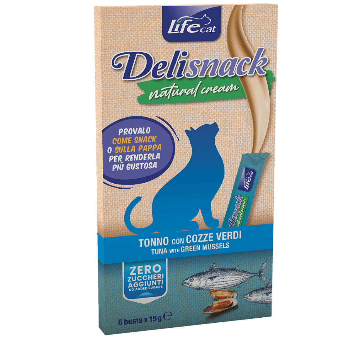 Life Cat Deli Snack Natural Cream Tuna With Green Mussels 6x15g