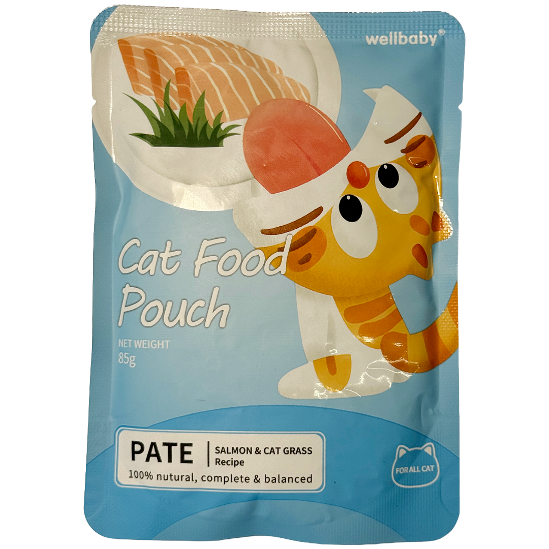 Wellbaby Cat Pouch Salmon & Cat Grass 85g
